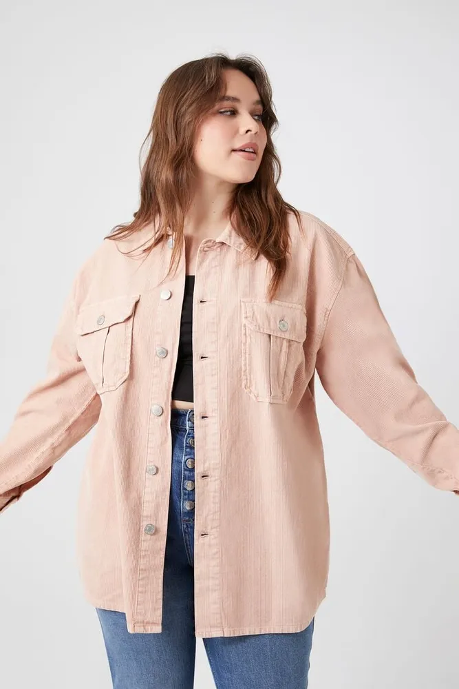 Women's Corduroy Shacket in Light Pink, 0X