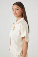 Women's Satin Snap-Button Shirt in Whisper White Small