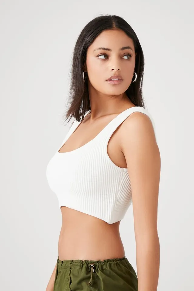 Forever 21 Women's Sweater-Knit Cropped Tank Top in Cream Small