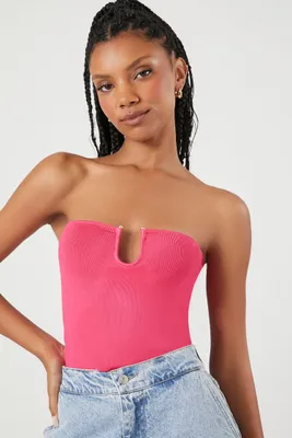 Women's Cropped Sweater-Knit Tube Top in Hot Pink Medium