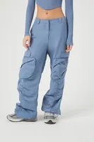 Women's Ruched Wide-Leg Cargo Pants in Blue Medium