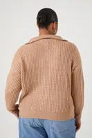 Women's Half-Zip Cable Knit Sweater in Taupe, 1X