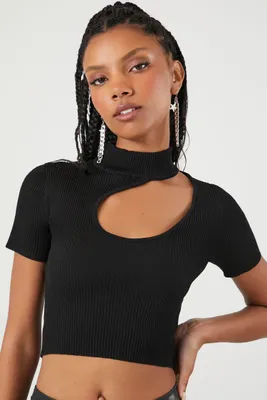 Women's Sweater-Knit Cutout Crop Top