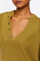 Women's Half-Button Drop-Sleeve Sweater in Light Olive Medium