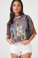 Women's Tie-Dye Poison Fringe Cropped T-Shirt in Grey Small