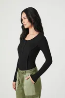 Women's Ribbed Half-Button Bodysuit in Black Small