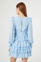 Women's Chiffon Ruffle Mini Dress in Light Blue Small