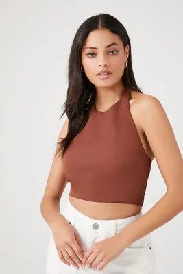 Women's Twill Halter Crop Top in Cappuccino, XL