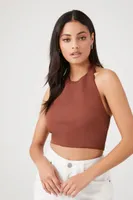 Women's Twill Halter Crop Top in Cappuccino Large