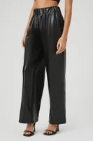 Women's Faux Leather Wide-Leg Pants Black