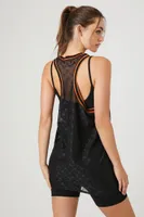 Women's Active Sheer Mesh Longline Tank Top in Black/Sunset Medium