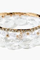 Women's Faux Pearl Beaded Bracelet Set in Gold/Clear