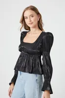 Women's Square-Neck Tiered-Sleeve Top in Black Large