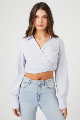 Women's Poplin Surplice Wrap Crop Top Crystal