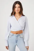 Women's Poplin Surplice Wrap Crop Top Crystal