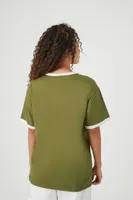 Women's Oversized Ringer T-Shirt in Olive/White Small