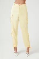 Women's Satin Tie-Hem Cargo Pants in Yellow Small