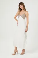 Women's Satin Colorblock Maxi Slip Dress