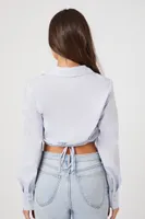 Women's Poplin Surplice Wrap Crop Top Crystal