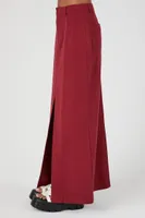 Women's Twill Split-Hem Maxi Skirt in Burgundy, XS