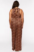 Women's Leopard Print Halter Jumpsuit in Black/Brown, 0X