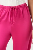 Women's Satin Drawstring Wide-Leg Pants in Pink, XS