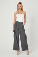 Women's Twill Wide-Leg Cargo Pants in Charcoal Small