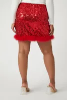 Women's Sequin Ornament Mini Skirt in Red, 0X