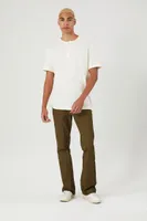 Men Twill Mid-Rise Flare Pants in Olive, 32