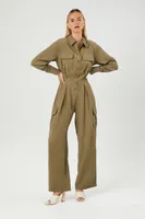 Women's Wide-Leg Cargo Jumpsuit in Olive Small