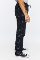 Men Happy Face Corduroy Drawstring Pants in Navy Large