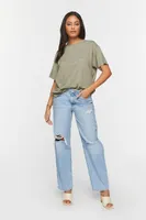 Women's Linen-Blend Crew T-Shirt in Cypress Small