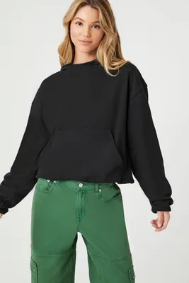 Women's French Terry Drop-Sleeve Hoodie in Black Small