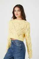 Women's Cropped Pointelle Knit Sweater in Pale Banana Medium