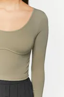 Women's Underbust Long-Sleeve Crop Top in Sage Small