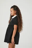 Girls Satin Shirt Dress (Kids) in Black/White, 9/10