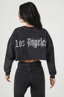 Women's Fleece Los Angeles Graphic Crop Top in Black Medium