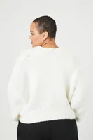 Women's Open-Front Cardigan Sweater in White, 1X