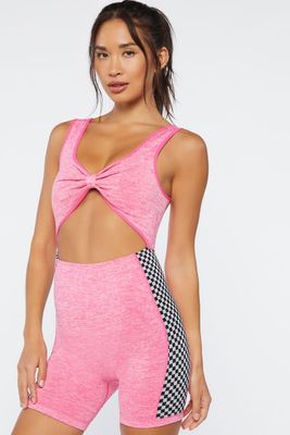 Women's Active Checkered Seamless Romper in Miami Pink Large