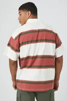 Men Striped Short-Sleeve Polo Shirt in Rust Small