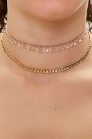 Women's Faux Gem Charm Choker Necklace Set in Gold/Clear