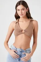 Women's Plunging O-Ring Cropped Tank Top in Brown Medium