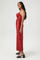 Women's Satin Lace-Up Maxi Dress Brick