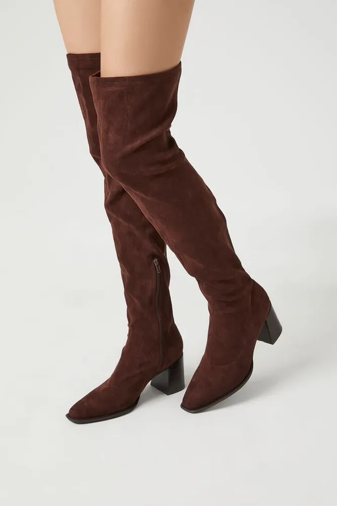 Women's Faux Suede Over-the-Knee Boots Brown,