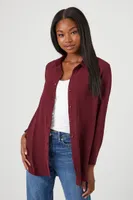 Women's High-Low Dolphin-Hem Shirt in Burgundy Large