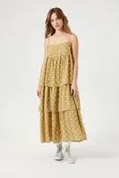 Women's Polka Dot Tiered Midi Dress in Olive Small