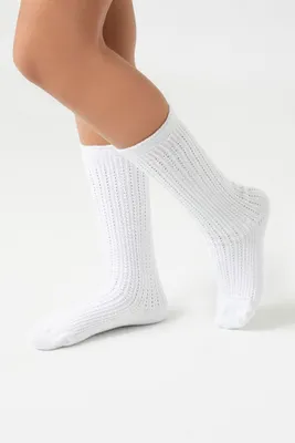 Pointelle Knit Crew Socks in White