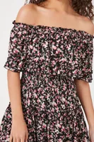 Women's Floral Off-the-Shoulder Mini Dress in Black, XS