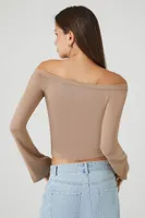 Women's Off-the-Shoulder Crop Top in Taupe Medium