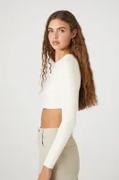 Women's Contour Sculpt Long-Sleeve Crop Top in Cream Large